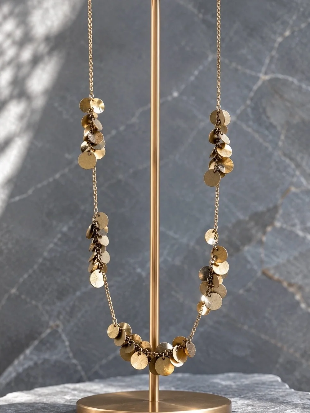 Lydell Gold Tone Disc Fringe Necklace 32” Layered Statement Necklace